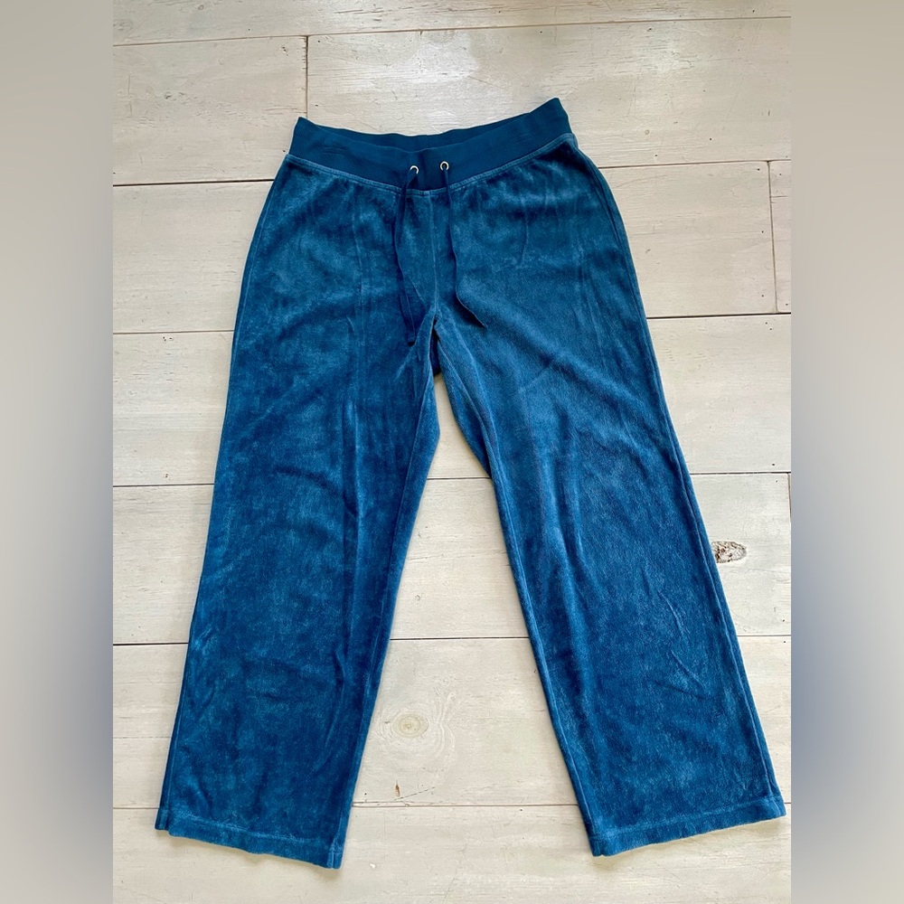 Exertek Women’s Blue Velour Lounge Pants Drawstring Waist Loose Leg Size PM